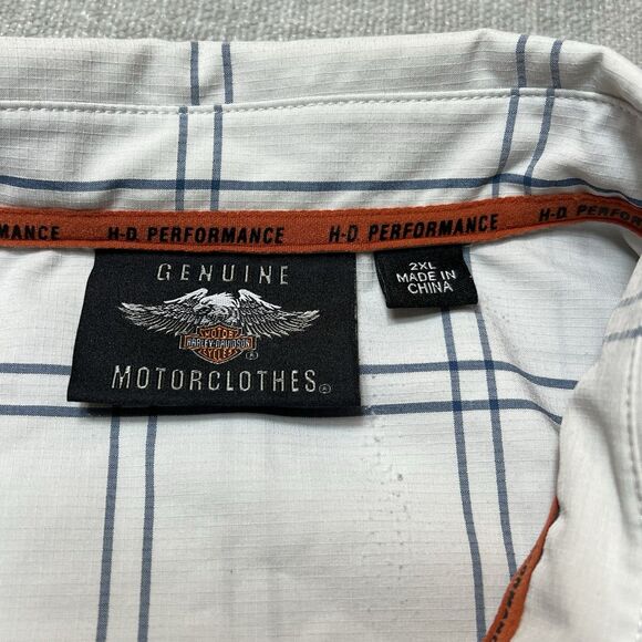 Harley Davidson H-D Performance Shirt White Plaid Mens XXL Biker Windowpane - Picture 2 of 9